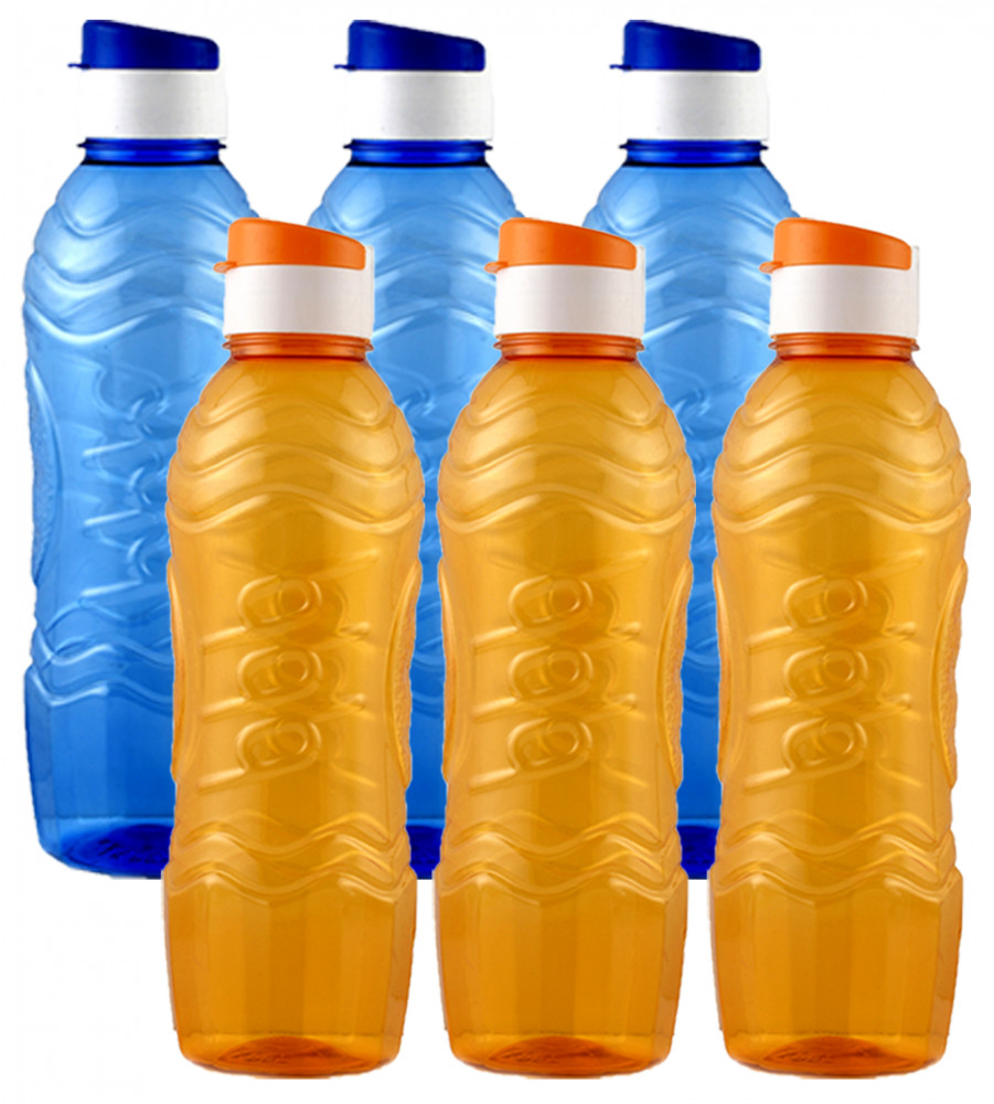 Kuber Industries Plastic Fridge Water Bottle Set with Flip Cap (1000ml, Blue &amp; Orange)-KUBMART1438