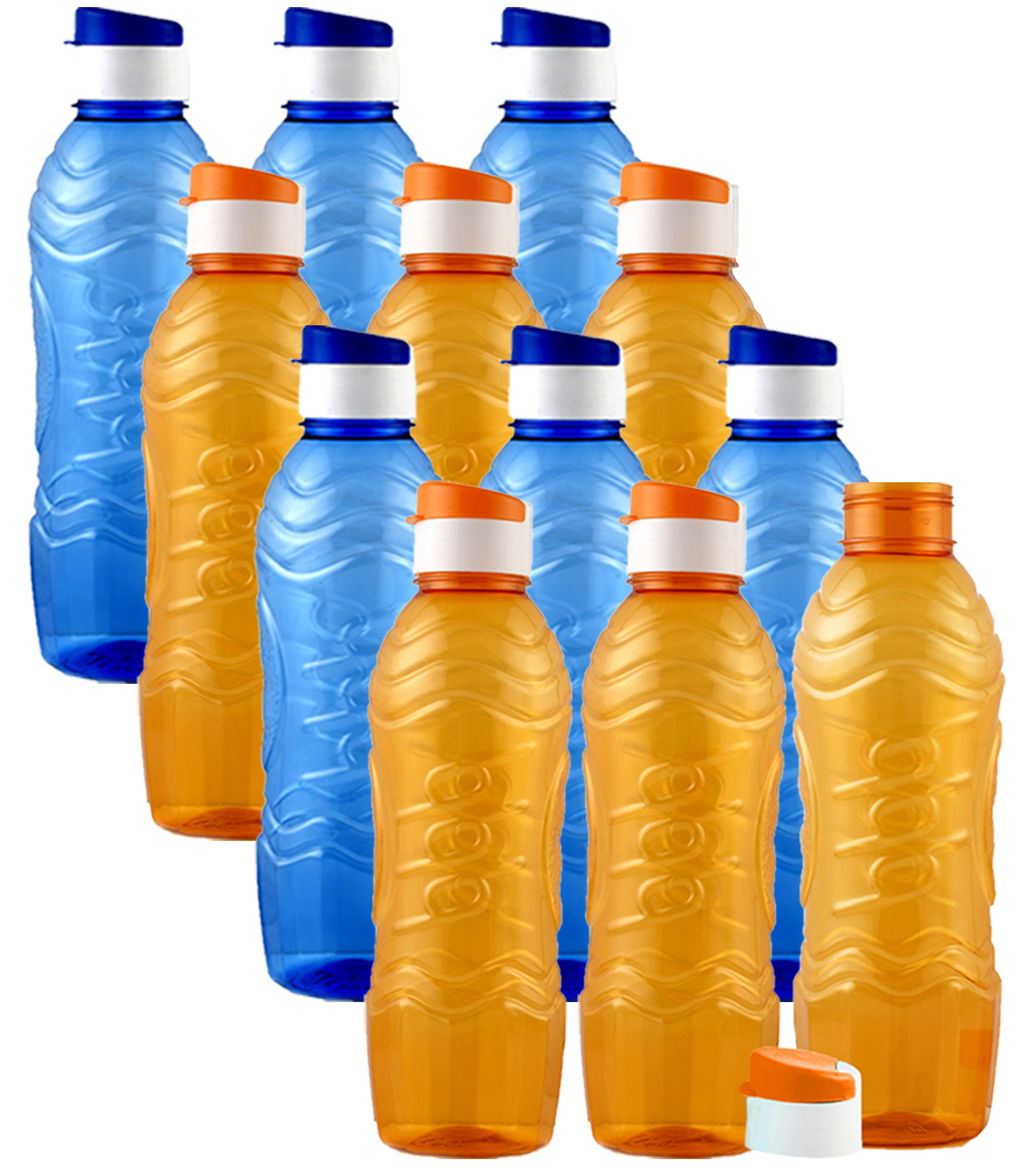 Kuber Industries Plastic Fridge Water Bottle Set with Flip Cap (1000ml, Blue & Orange)-KUBMART1438