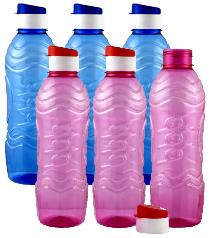 Kuber Industries Plastic Fridge Water Bottle Set with Flip Cap (1000ml, Blue &amp; Pink)-KUBMART1432