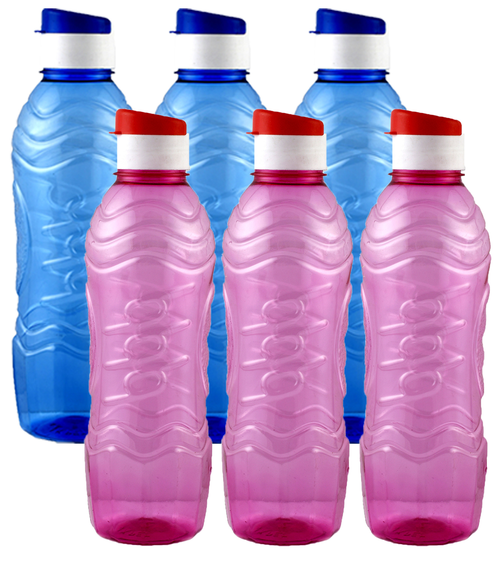 Kuber Industries Plastic Fridge Water Bottle Set with Flip Cap (1000ml, Blue & Pink)-KUBMART1432
