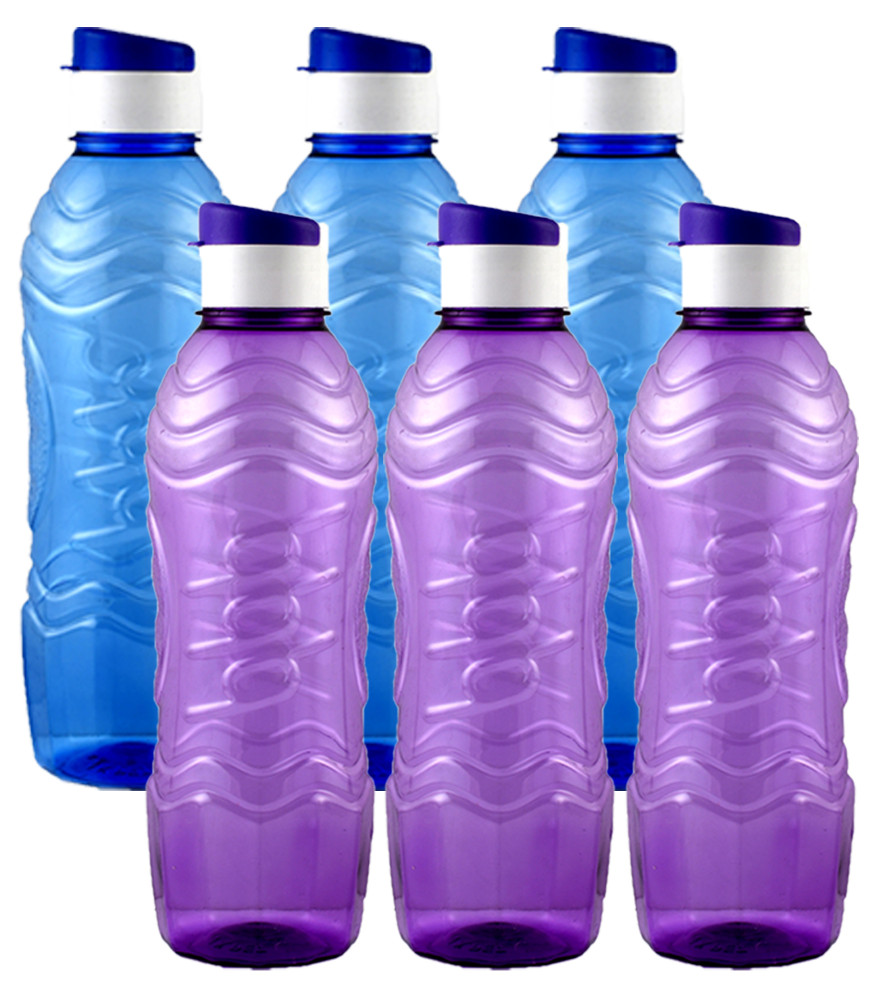 Kuber Industries Plastic Fridge Water Bottle Set with Flip Cap (1000ml, Blue &amp; Purple)-KUBMART1444