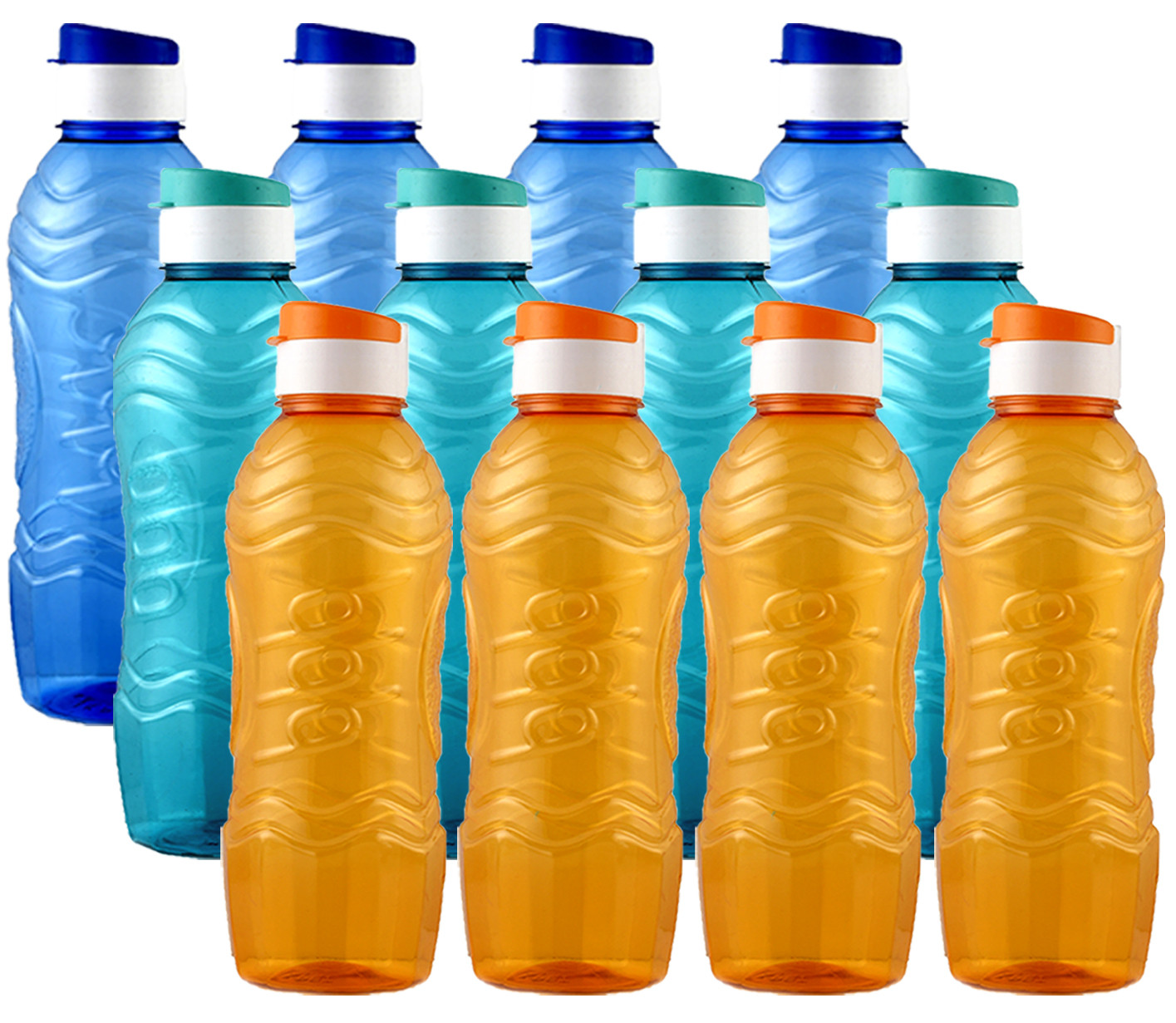 Kuber Industries Plastic Fridge Water Bottle Set with Flip Cap (1000ml, Blue & Sky Blue & Orange)-KUBMART1570