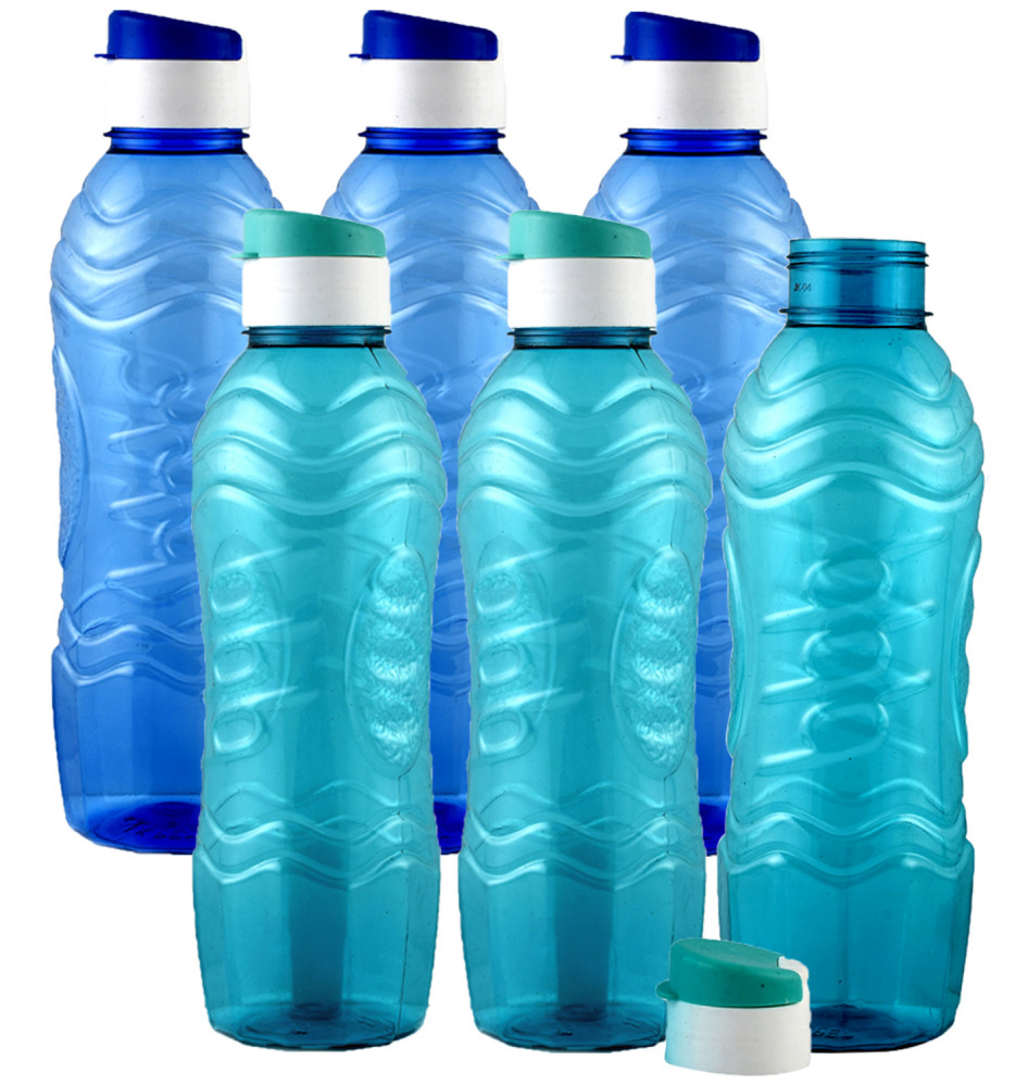 Kuber Industries Plastic Fridge Water Bottle Set with Flip Cap (1000ml, Blue &amp; Sky Blue)-KUBMART1426