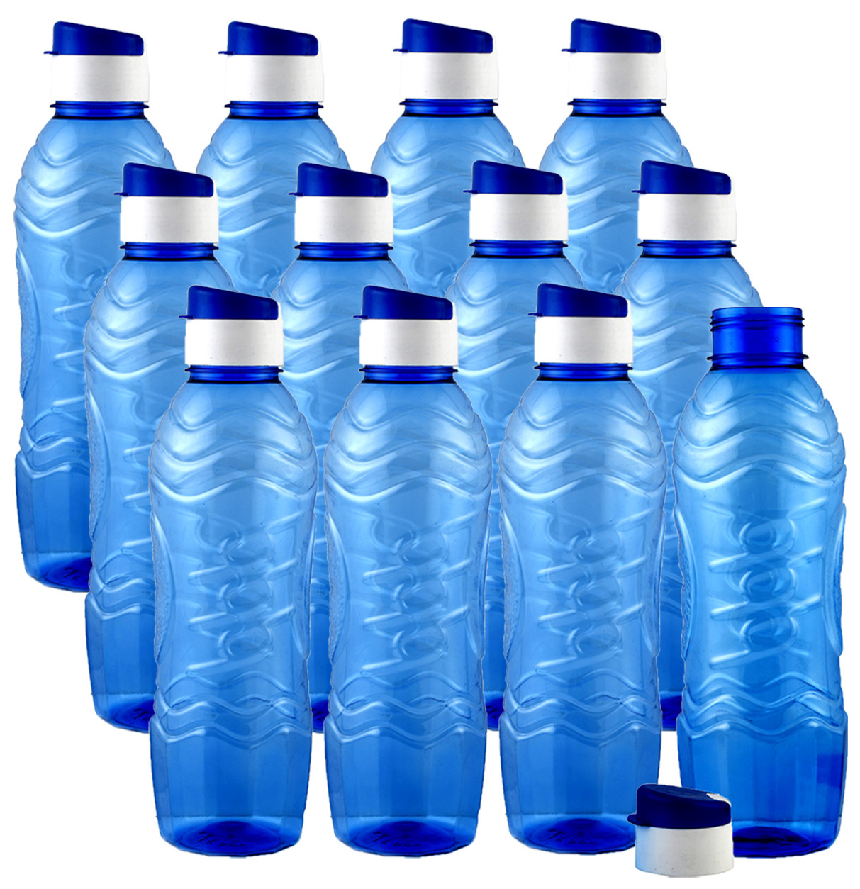Kuber Industries Plastic Fridge Water Bottle Set with Flip Cap (1000ml, Blue)-KUBMART1348
