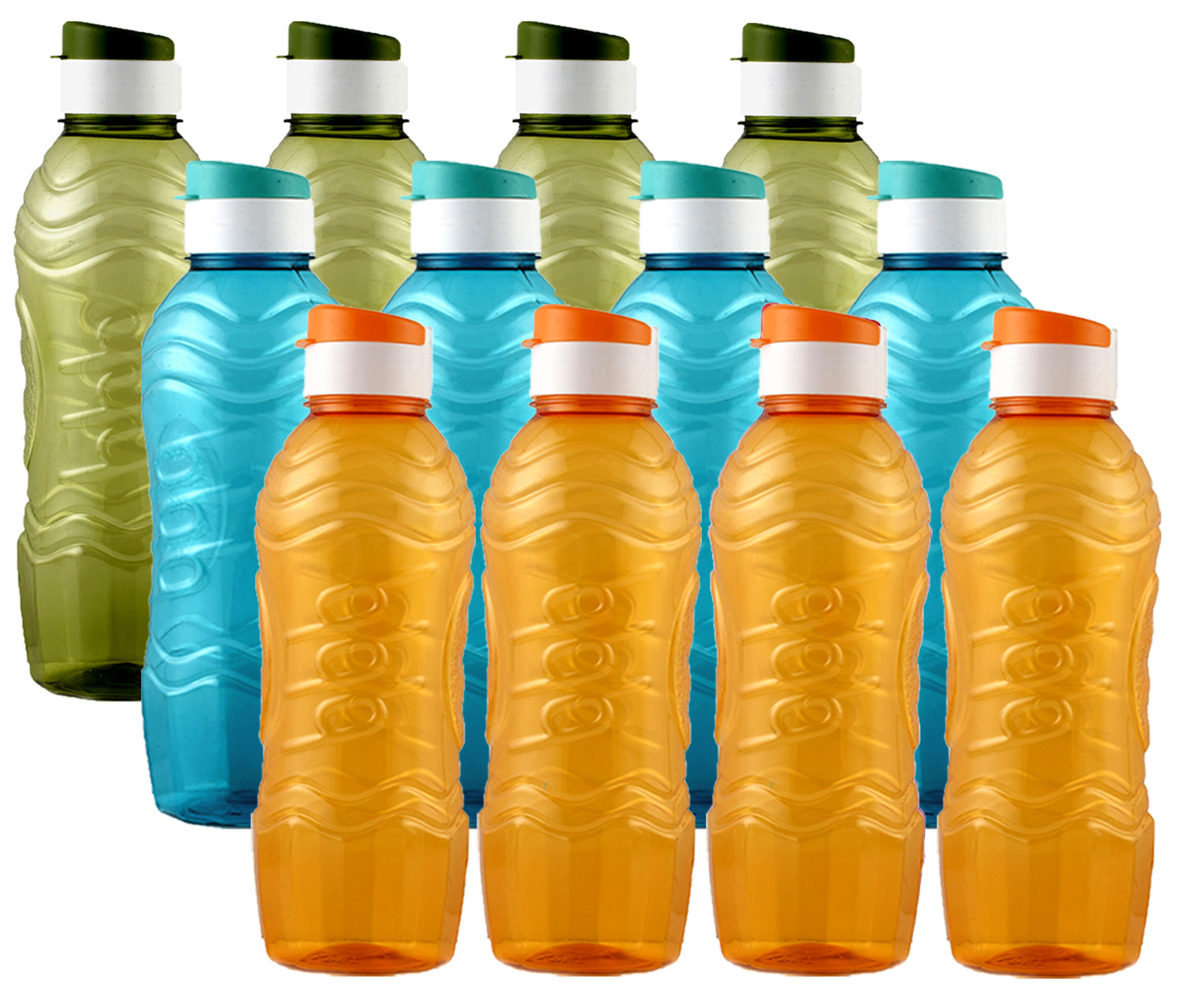 Kuber Industries Plastic Fridge Water Bottle Set with Flip Cap (1000ml, Green & Sky Blue & Orange)-KUBMART1540
