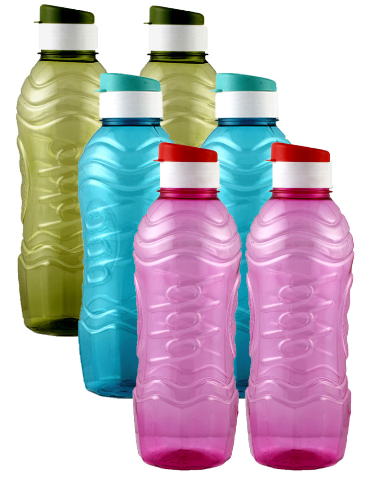 Kuber Industries Plastic Fridge Water Bottle Set with Flip Cap (1000ml, Green &amp; Sky Blue &amp; Pink)-KUBMART1534