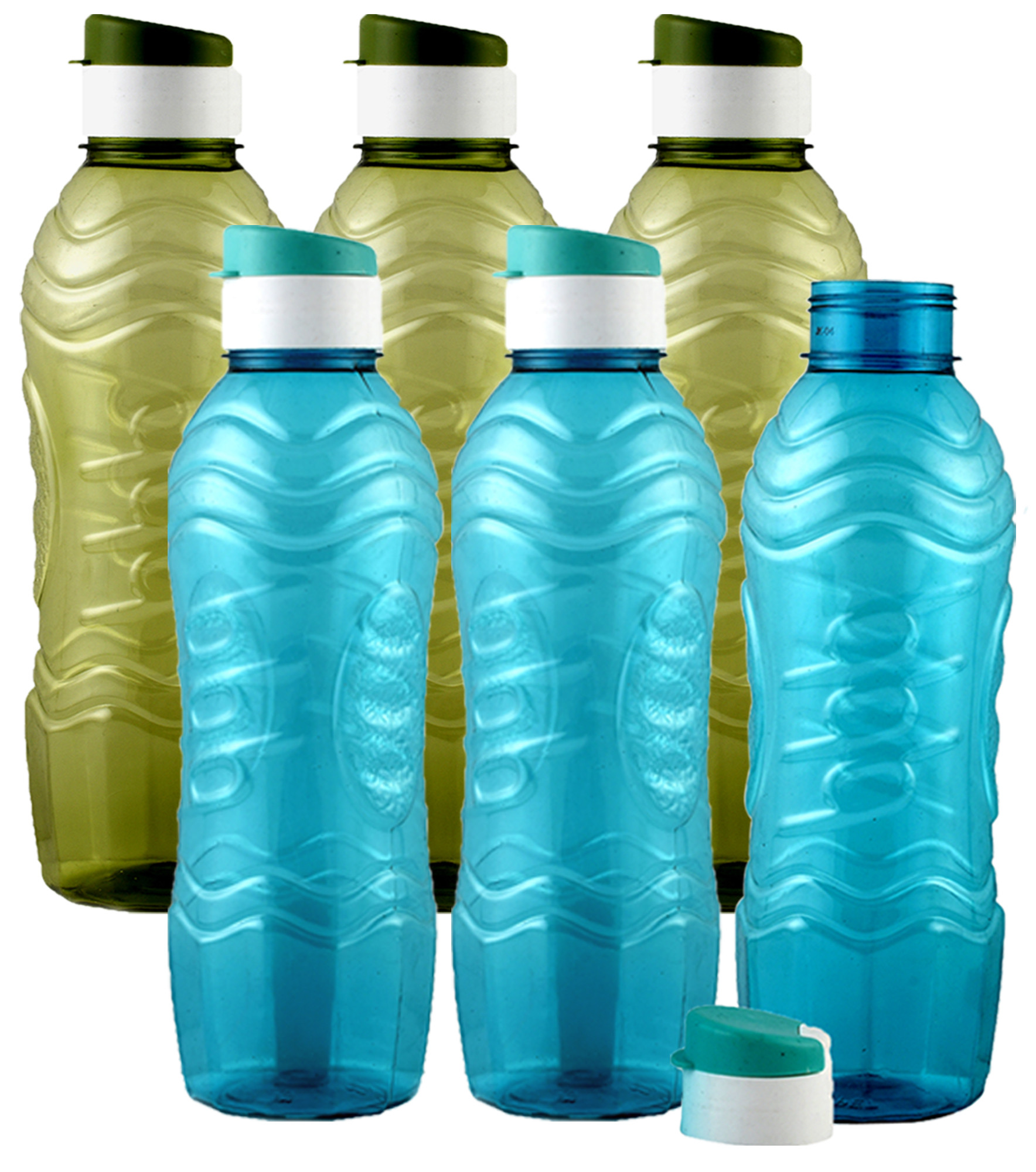 Kuber Industries Plastic Fridge Water Bottle Set with Flip Cap (1000ml, Green & Sky Blue)-KUBMART1450