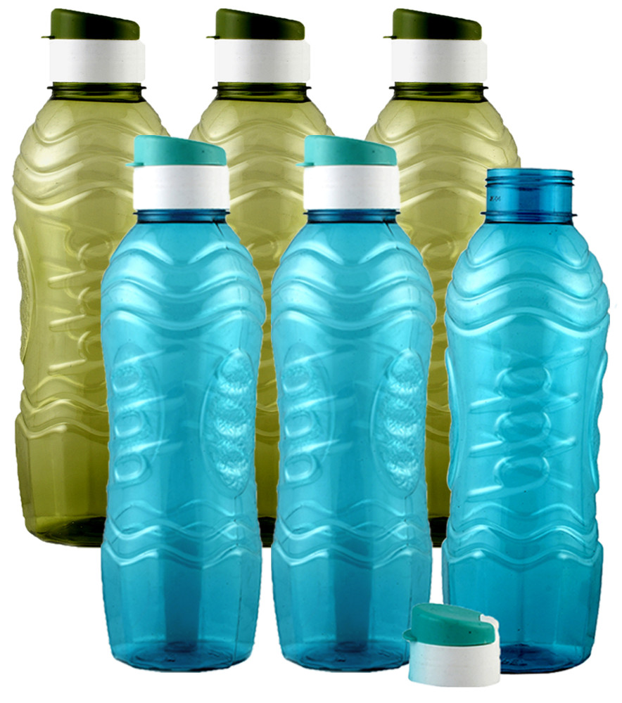 Kuber Industries Plastic Fridge Water Bottle Set with Flip Cap (1000ml, Green &amp; Sky Blue)-KUBMART1450