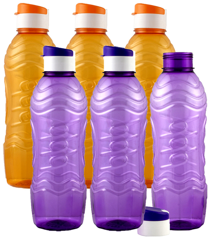 Kuber Industries Plastic Fridge Water Bottle Set with Flip Cap (1000ml, Orange &amp; Purple)-KUBMART1504