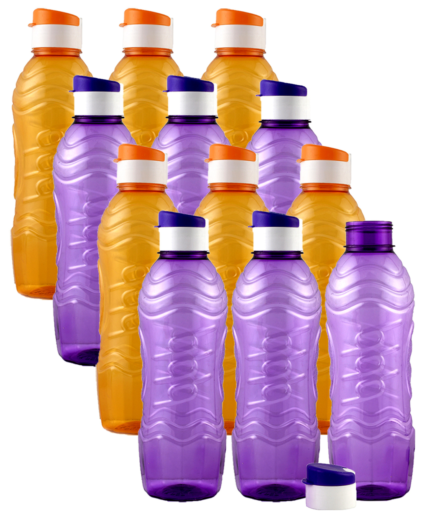 Kuber Industries Plastic Fridge Water Bottle Set with Flip Cap (1000ml, Orange & Purple)-KUBMART1504