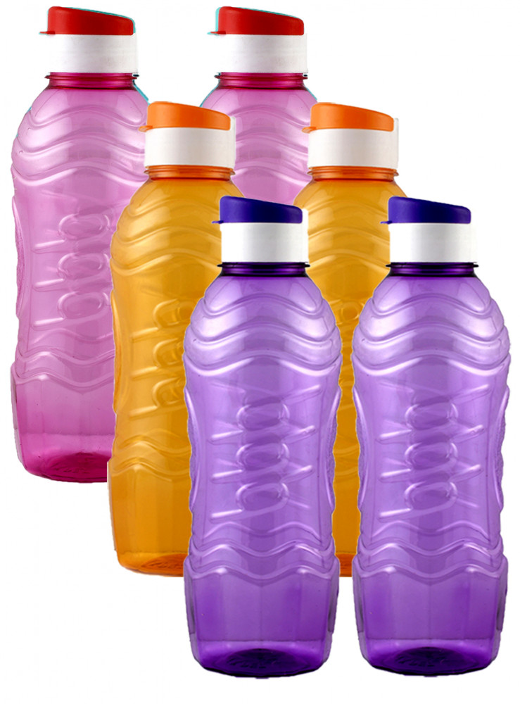 Kuber Industries Plastic Fridge Water Bottle Set with Flip Cap (1000ml, Pink &amp; Orange &amp; Purple)-KUBMART1564