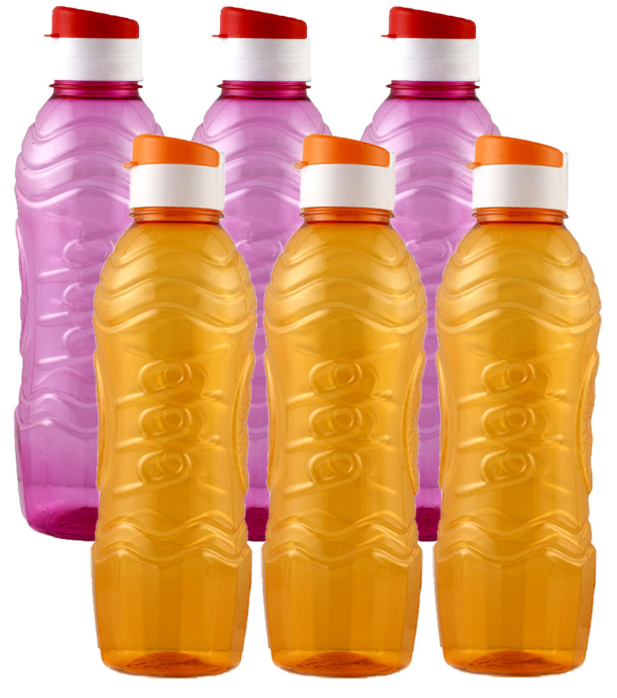 Kuber Industries Plastic Fridge Water Bottle Set with Flip Cap (1000ml, Pink &amp; Orange)-KUBMART1492
