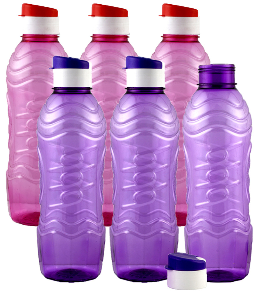 Kuber Industries Plastic Fridge Water Bottle Set with Flip Cap (1000ml, Pink &amp; Purple)-KUBMART1498