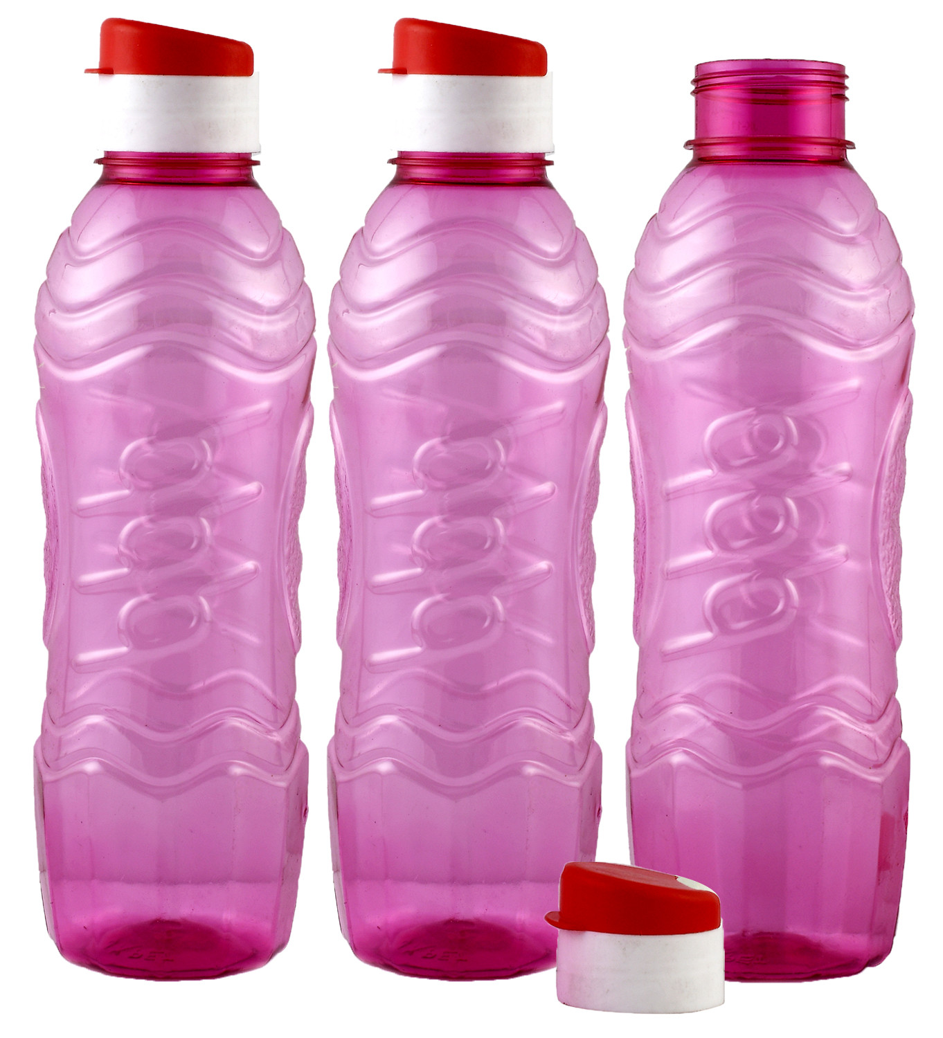 Kuber Industries Plastic Fridge Water Bottle Set with Flip Cap (1000ml, Pink)-KUBMART1384