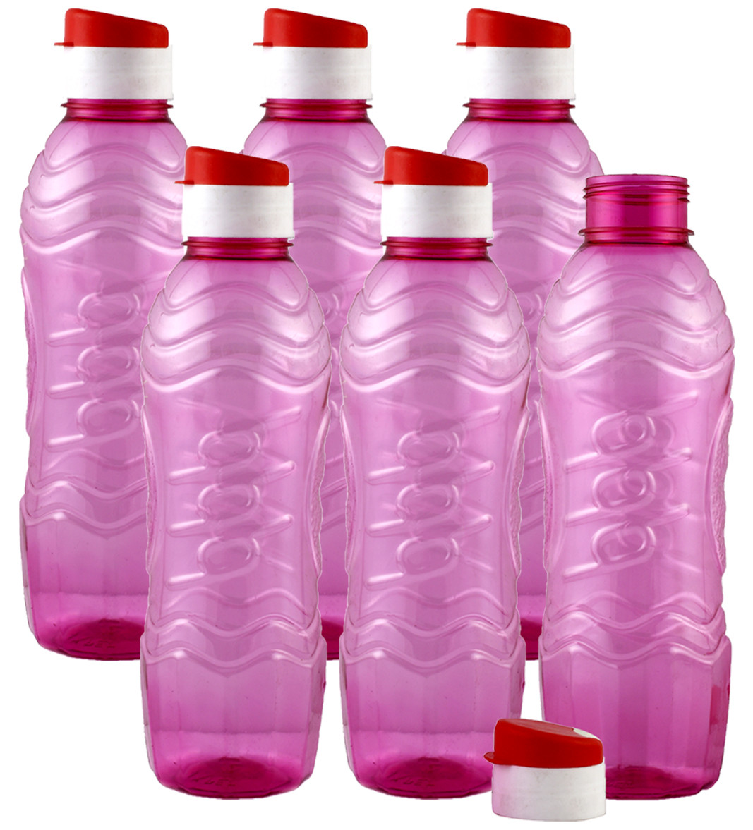 Kuber Industries Plastic Fridge Water Bottle Set with Flip Cap (1000ml, Pink)-KUBMART1384