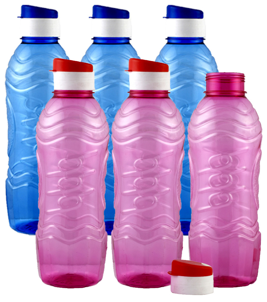 Kuber Industries Plastic Fridge Water Bottle Set with Flip Cap (1000ml, Sky Blue &amp; Pink)-KUBMART1474