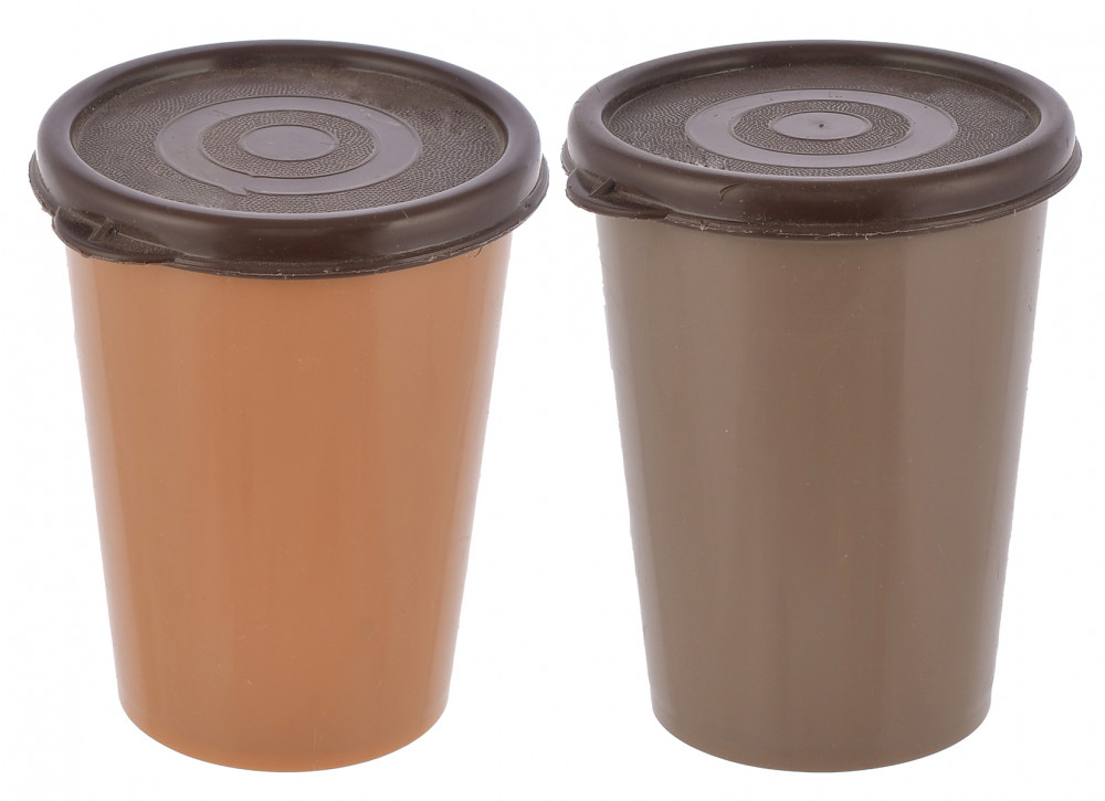 Kuber Industries Plastic Glass/Tumbler With Lid, 300ml-(Brown &amp; Coffee)-HS43KUBMART25681