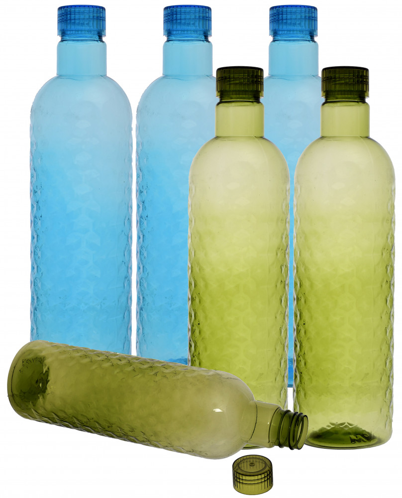 Kuber Industries Plastic Hammer Fridge Water Bottle Set with Lid (1000ml, Sky Blue &amp; Green)-KUBMART402