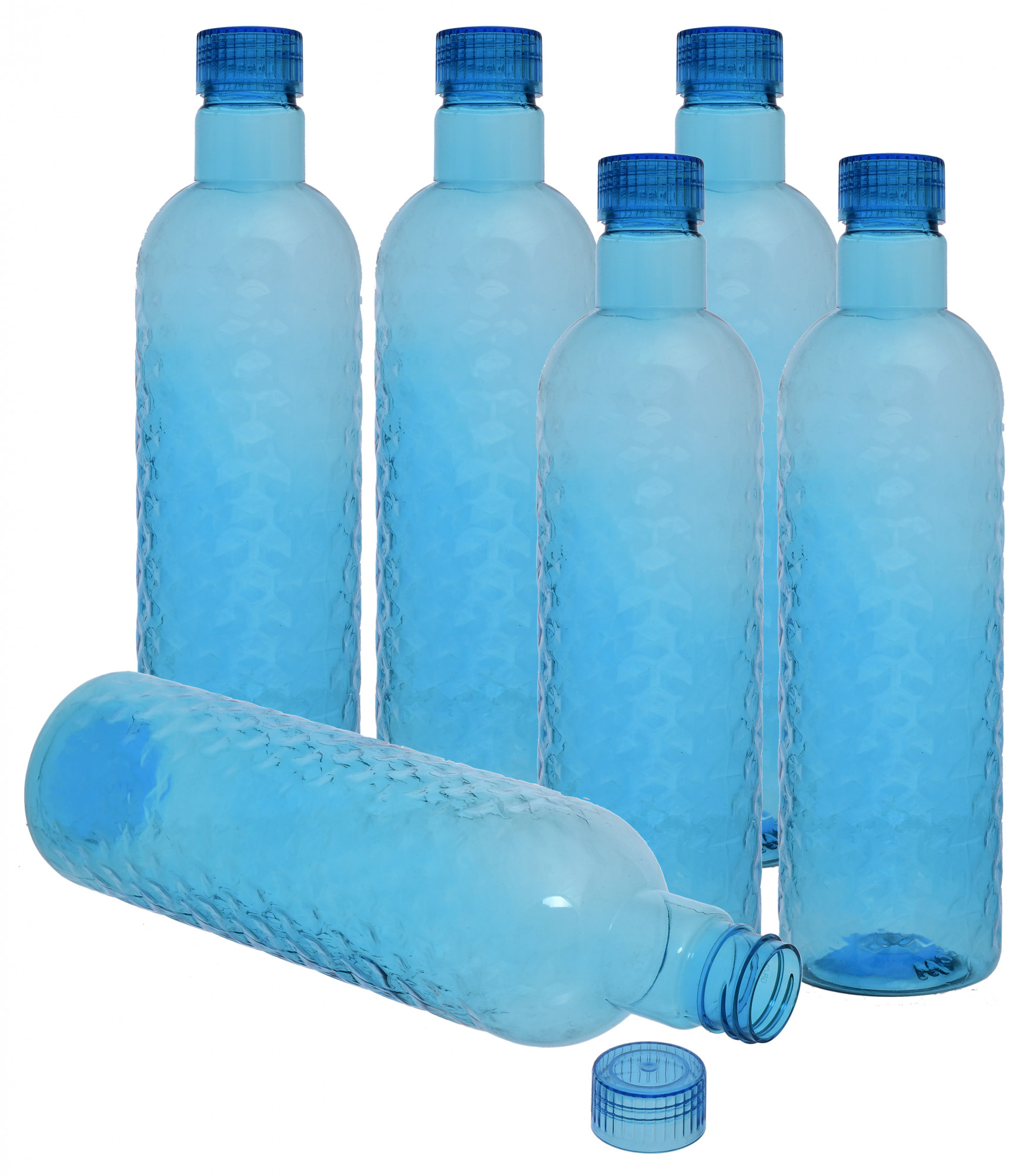 Kuber Industries Plastic Hammer Fridge Water Bottle Set with Lid (1000ml, Sky Blue)-KUBMART376