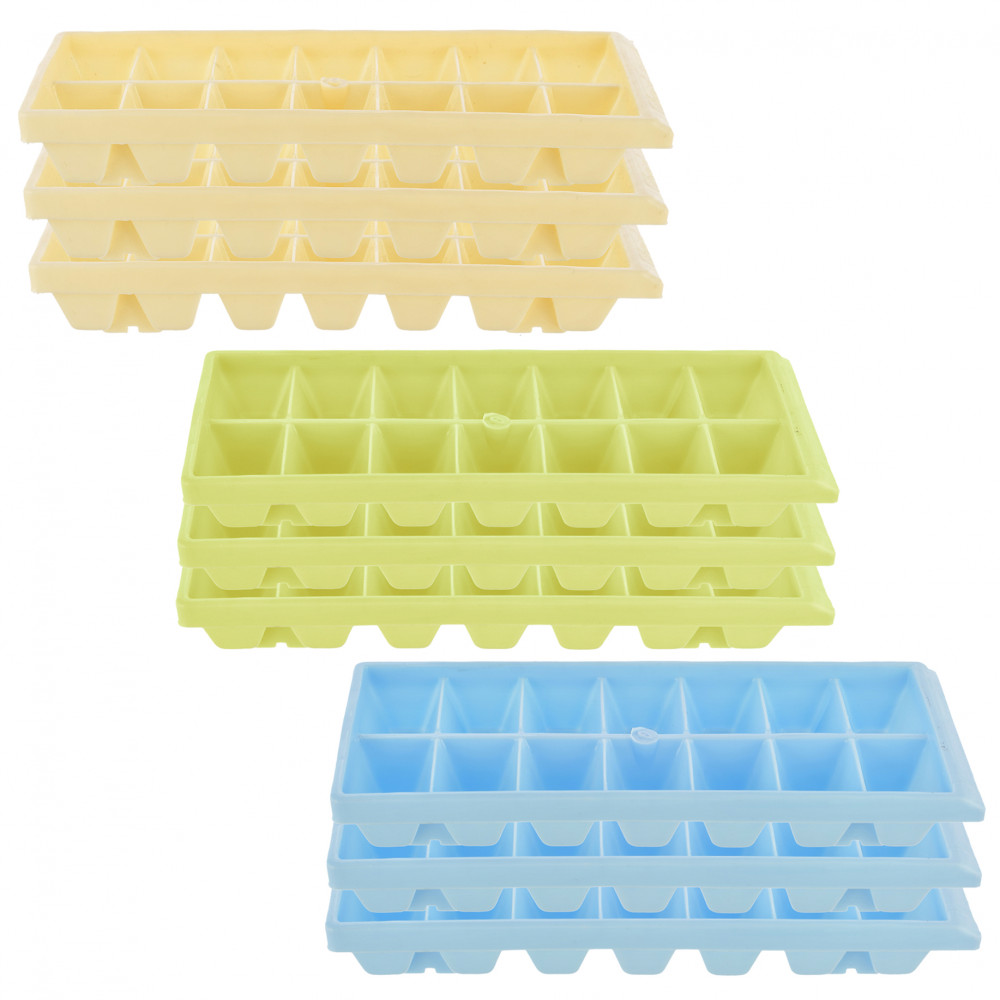 Kuber Industries Plastic Ice Cube Tray Set With 14 Section- Pack of 9 (Cream &amp; Green &amp; Blue)-HS43KUBMART25801