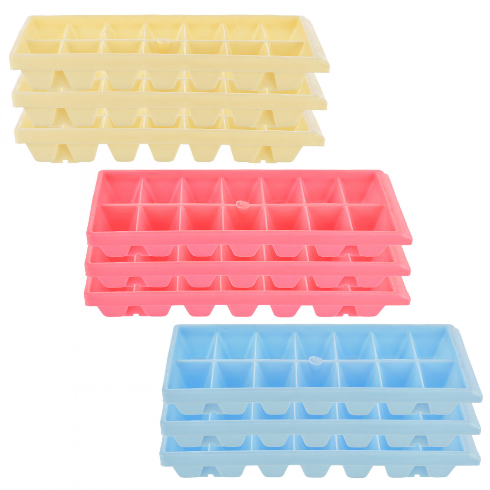 Kuber Industries Plastic Ice Cube Tray Set With 14 Section- Pack of 9 (Cream &amp; Pink &amp; Blue)-HS43KUBMART25803