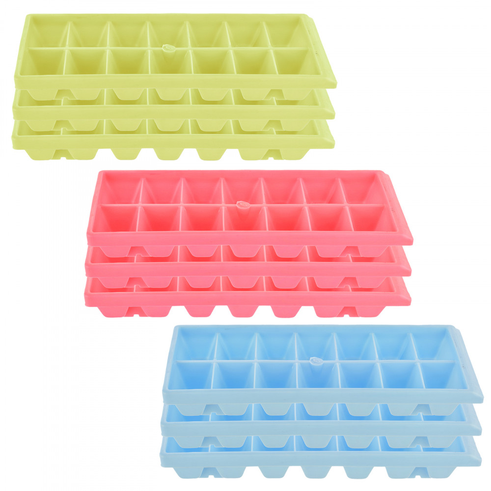 Kuber Industries Plastic Ice Cube Tray Set With 14 Section- Pack of 9 (Green &amp; Pink &amp; Blue)-HS43KUBMART25805