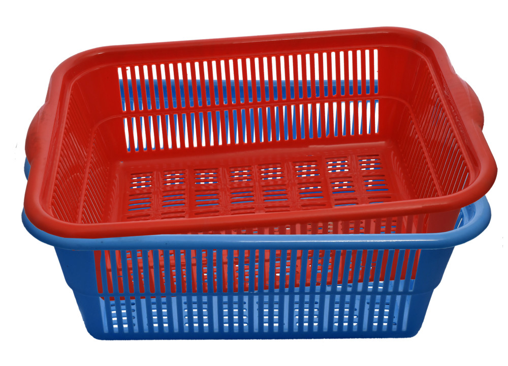 Kuber Industries Plastic Kitchen Medium Size Dish Rack Drainer Vegetables And Fruits Washing Basket Dish Rack Multipurpose Organizers (Blue &amp; Red)-KUBMART714