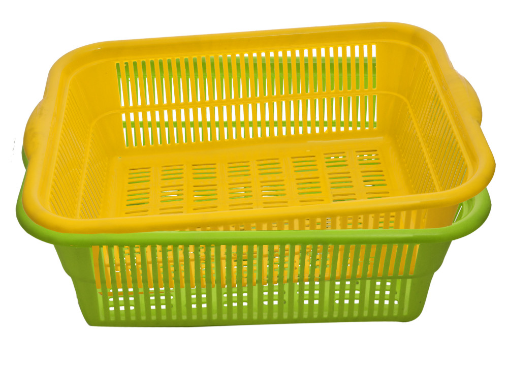 Kuber Industries Plastic Kitchen Small Size Dish Rack Drainer Vegetables And Fruits Washing Basket Dish Rack Multipurpose Organizers (Green &amp; Yellow)-KUBMART610