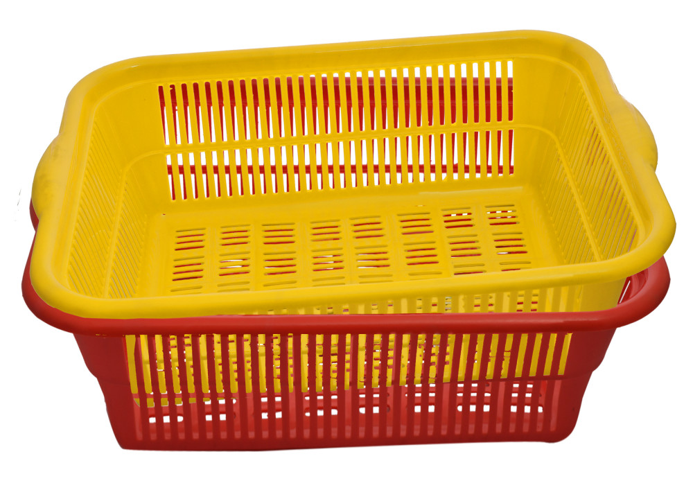 Kuber Industries Plastic Kitchen Small Size Dish Rack Drainer Vegetables And Fruits Washing Basket Dish Rack Multipurpose Organizers (Red &amp; Yellow)-KUBMART616