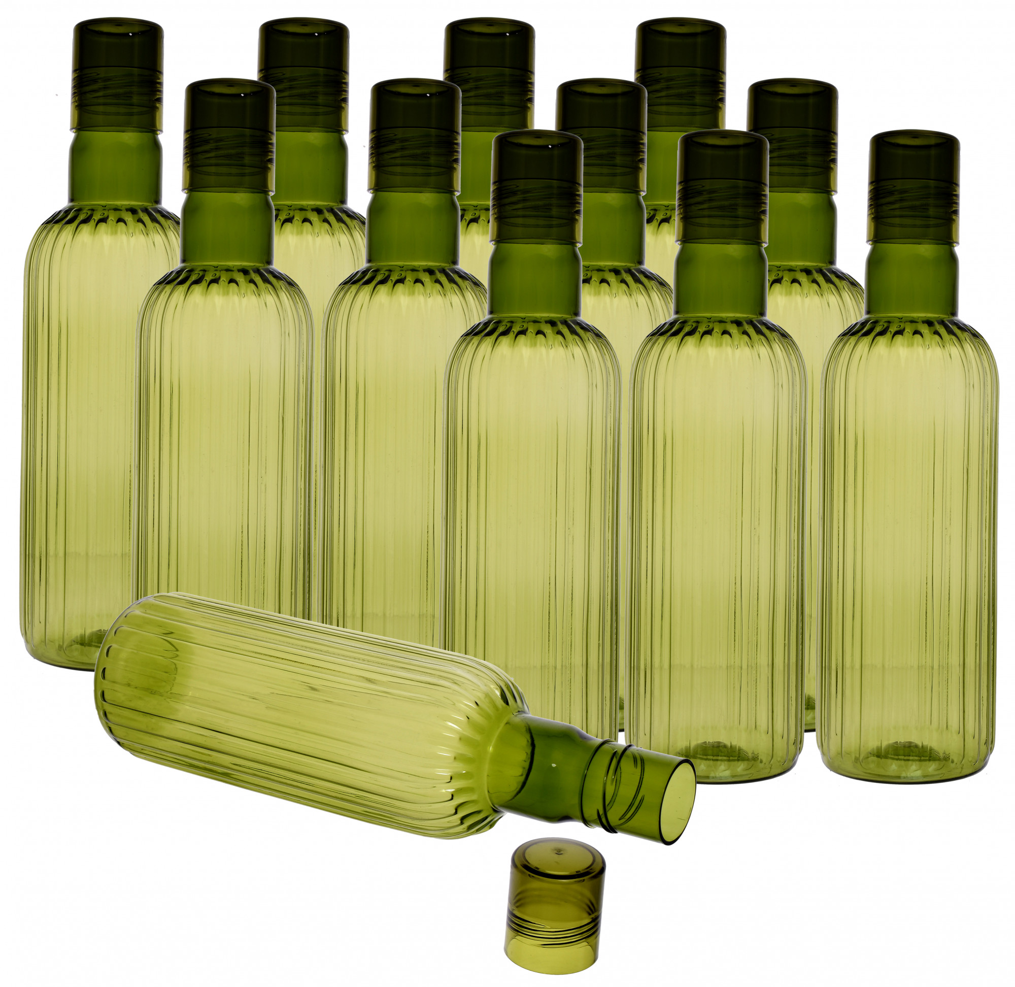 Kuber Industries Plastic Lenia Fridge Water Bottle Set with Lid (1000ml, Green)-KUBMART480
