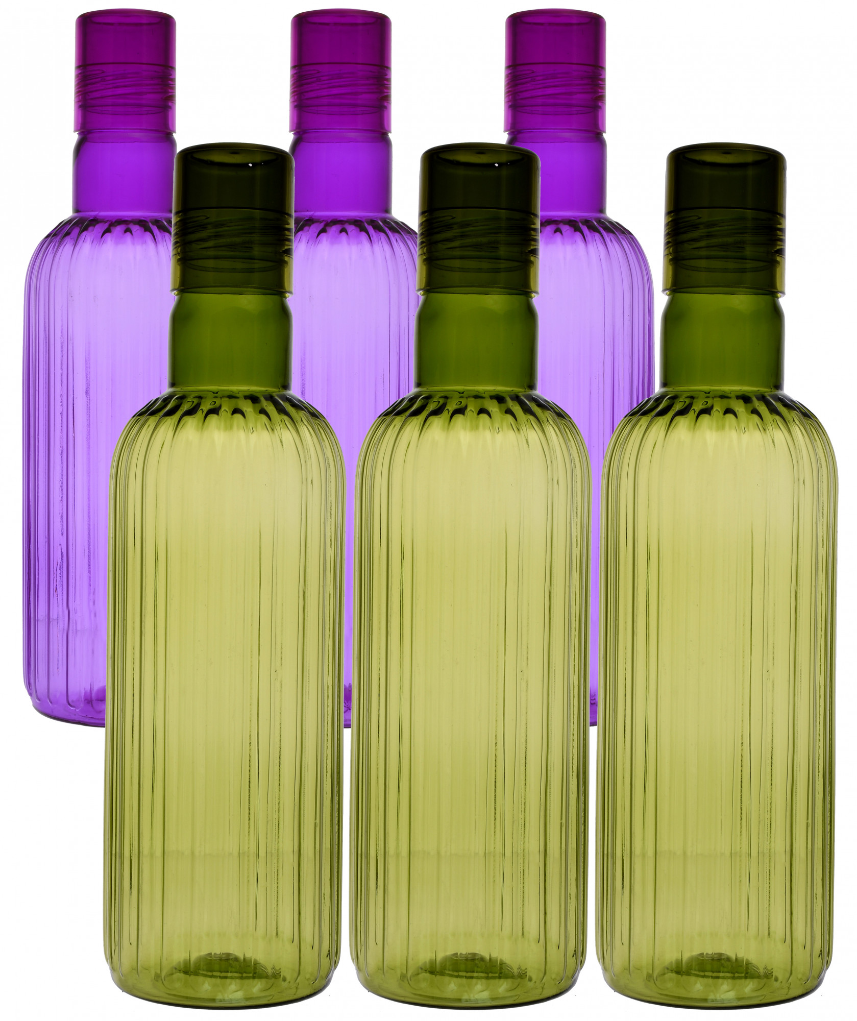 Kuber Industries Plastic Lenia Fridge Water Bottle Set with Lid (1000ml, Purple & Green)-KUBMART488