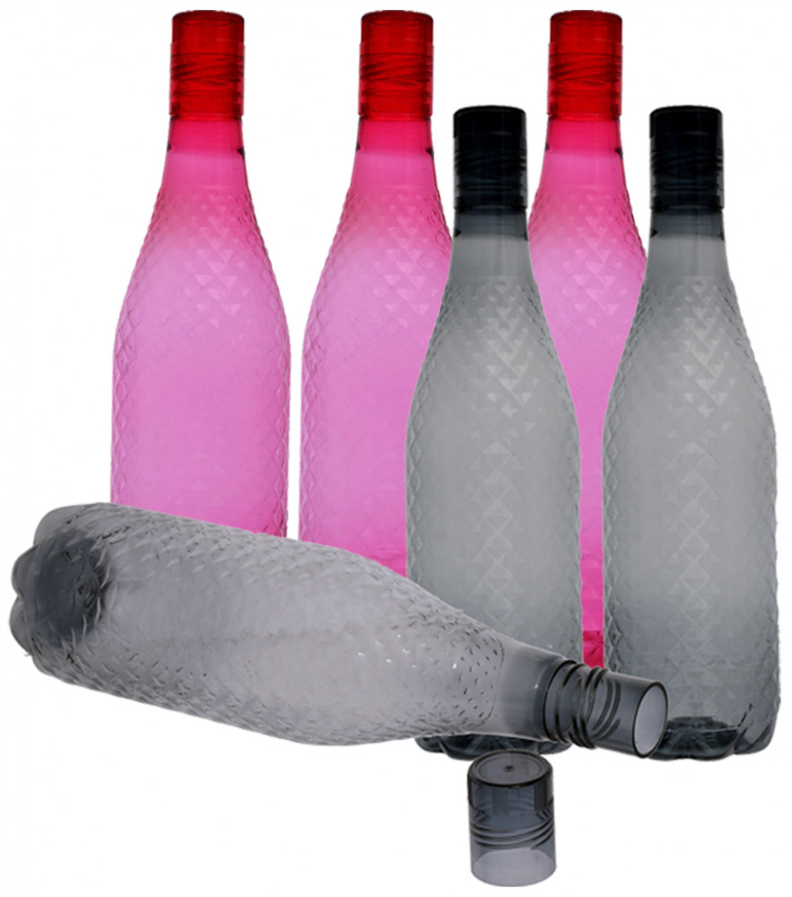 Kuber Industries Plastic Magna Fridge Water Bottle Set with Lid (1000ml, Pink &amp; Black)-KUBMART468