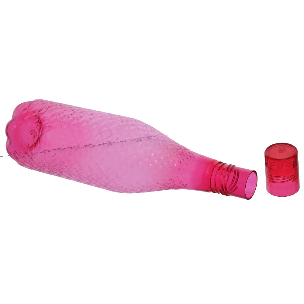 Kuber Industries Plastic Magna Fridge Water Bottle Set with Lid (1000ml, Pink & Black)-KUBMART468