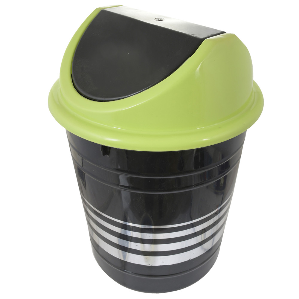 Kuber Industries Plastic Medium Size Swing Dustbin/ Swing Garbage Bin/ Waste Bin, 10 Liters (Black &amp; Green)