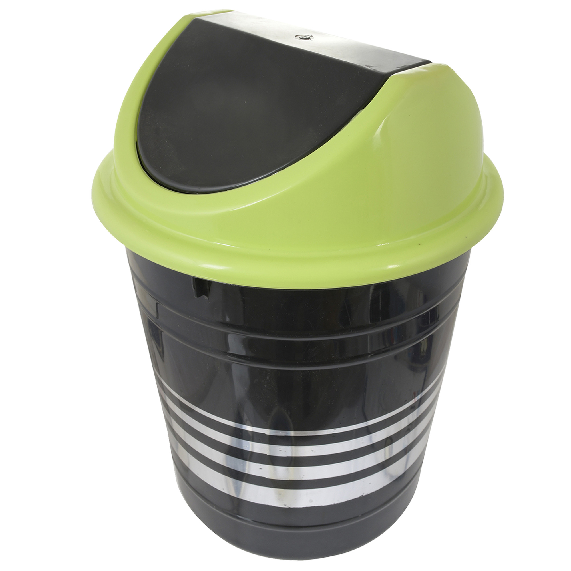 Kuber Industries Plastic Medium Size Swing Dustbin/ Swing Garbage Bin/ Waste Bin, 10 Liters (Black & Green)