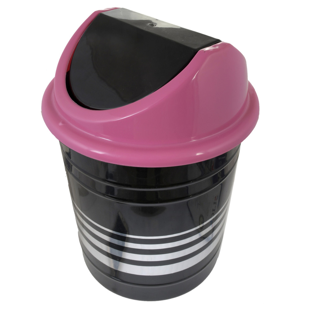 Kuber Industries Plastic Medium Size Swing Dustbin/ Swing Garbage Bin/ Waste Bin, 10 Liters (Black &amp; Pink)