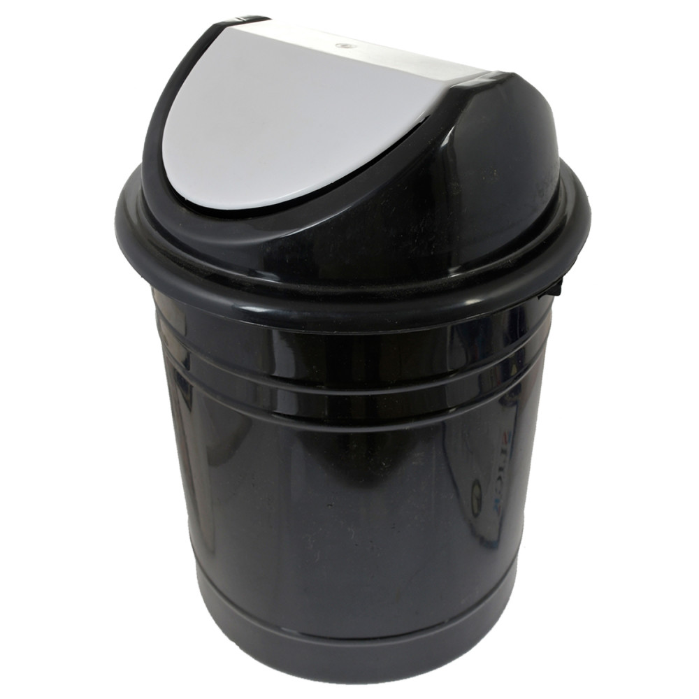 Kuber Industries Plastic Medium Size Swing Dustbin/ Swing Garbage Bin/ Waste Bin, 10 Liters (Black &amp; White)