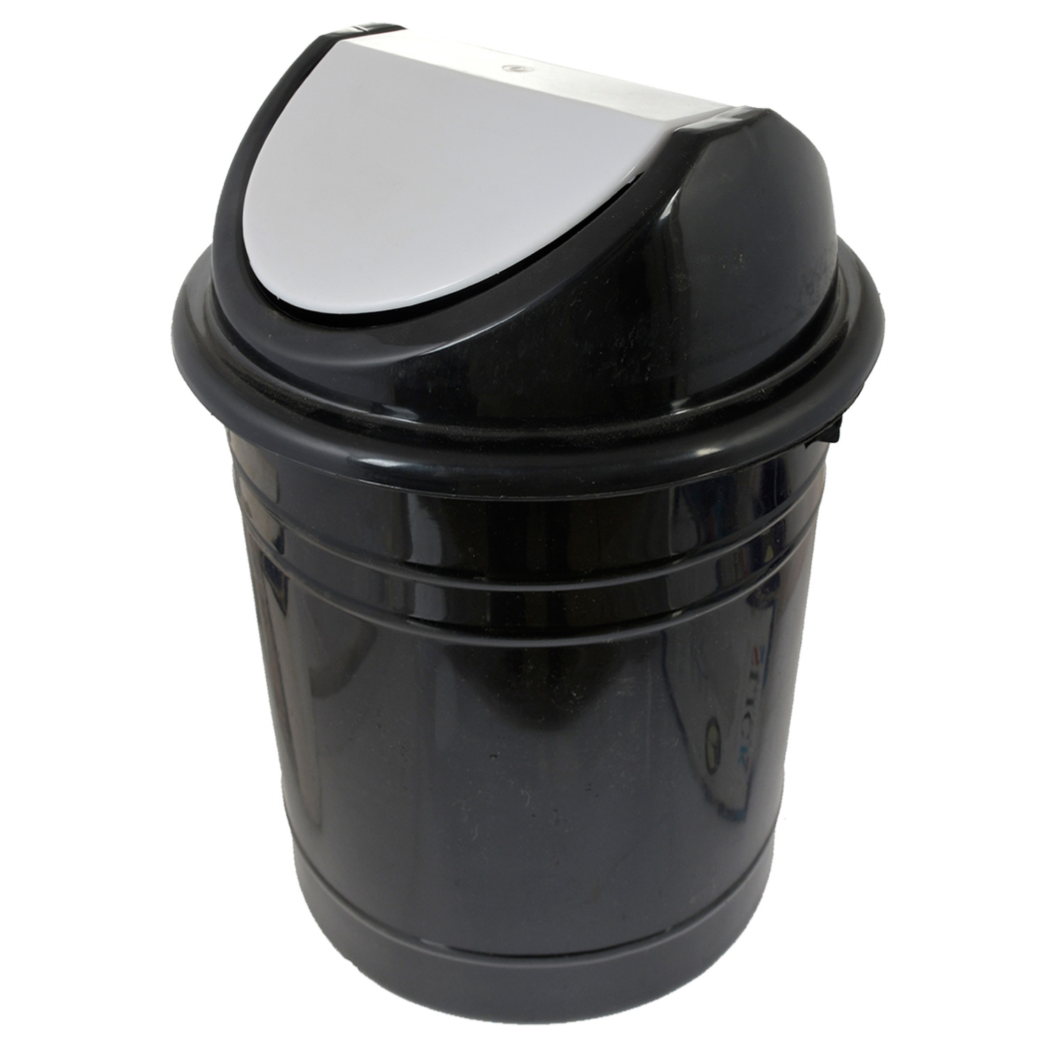 Kuber Industries Plastic Medium Size Swing Dustbin/ Swing Garbage Bin/ Waste Bin, 10 Liters (Black & White)