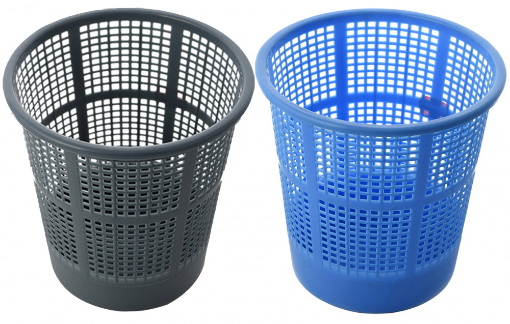 Kuber Industries Plastic Mesh Dustbin Garbage Bin for Office use, School, Bedroom,Kids Room, Home, Multi Purpose,5 Liters (Blue &amp; Grey)