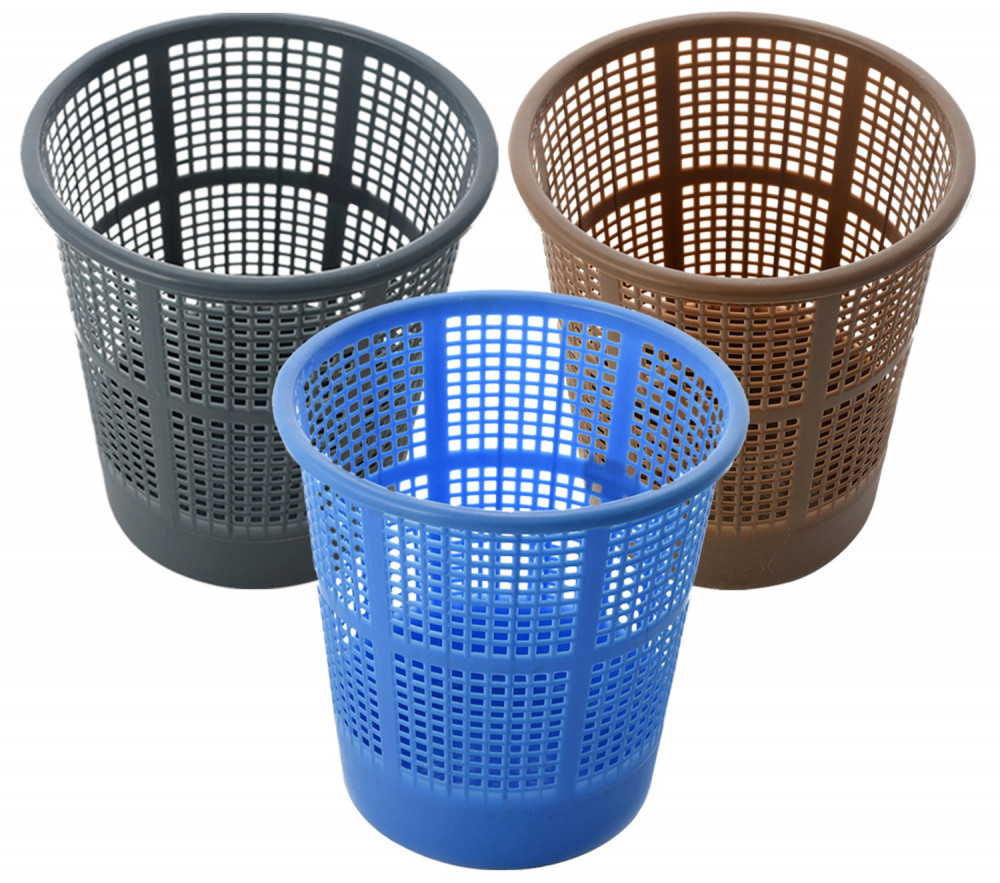 Kuber Industries Plastic Mesh Dustbin Garbage Bin for Office use, School, Bedroom,Kids Room, Home, Multi Purpose,5 Liters (Blue &amp; Brown &amp; Grey)