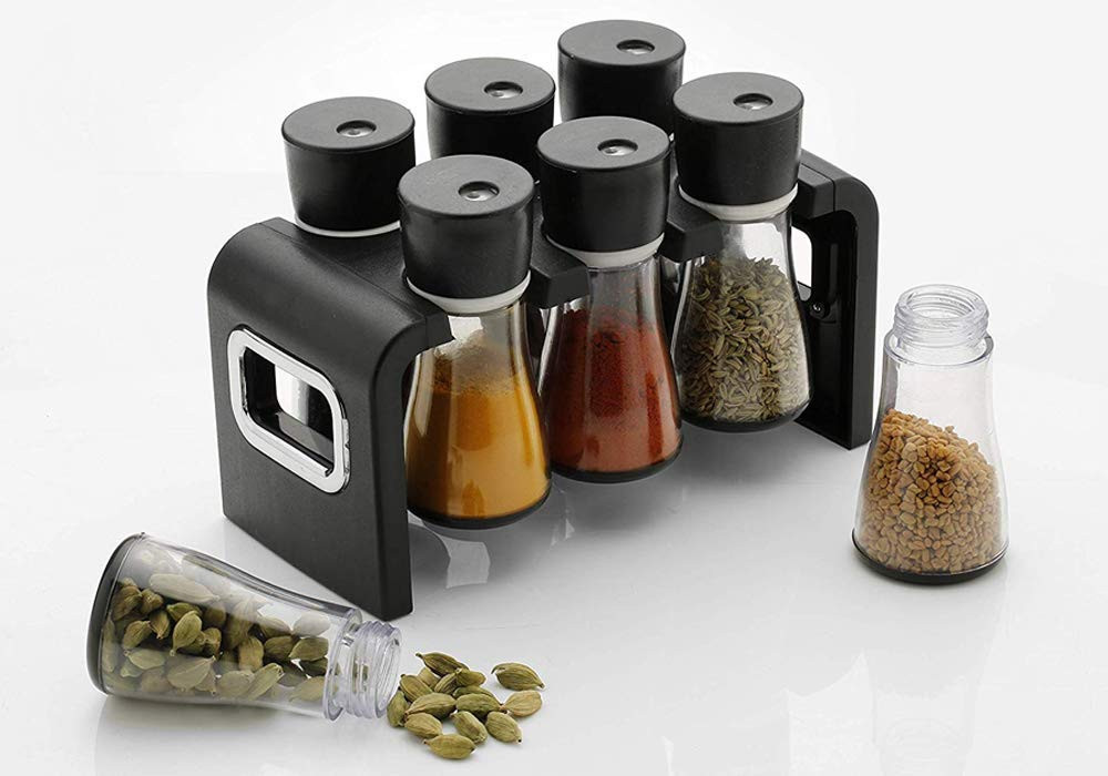 Kuber Industries Plastic Multipurpose Spice Rack Condiment Set 120Ml (Black)-KUBMART3304