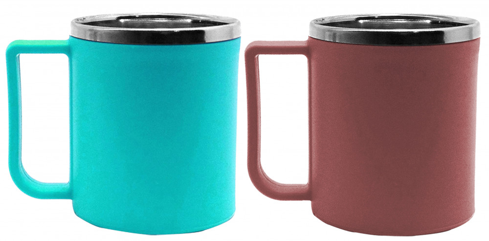 Kuber Industries Plastic Steel Cups for Coffee Tea Cocoa, Camping Mugs with Handle, Portable &amp; Easy Clean,(Green &amp; Brown)