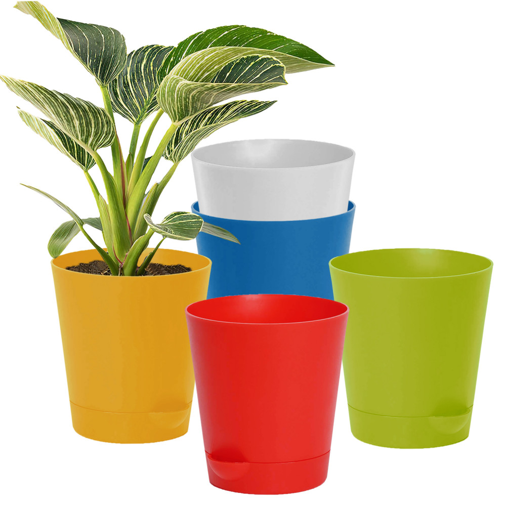 Kuber Industries Plastic Titan Pot|Garden Container For Plants &amp; Flowers|Self-Watering Pot With Drainage Holes,6 Inch,Pack of 5 (Multicolor)
