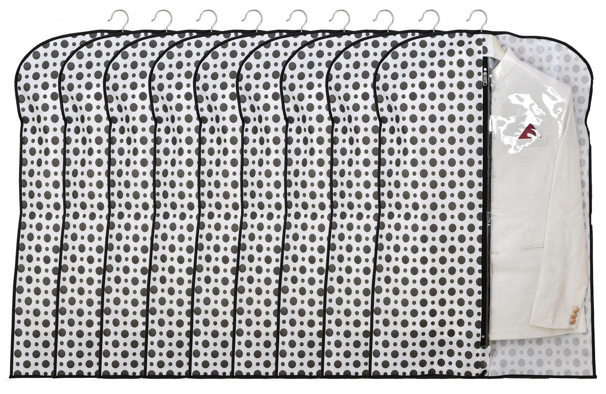 Kuber Industries Polka Dots Printed Half Transparent Non Woven Men's Coat Blazer Cover (Black & White) -KUBMART874