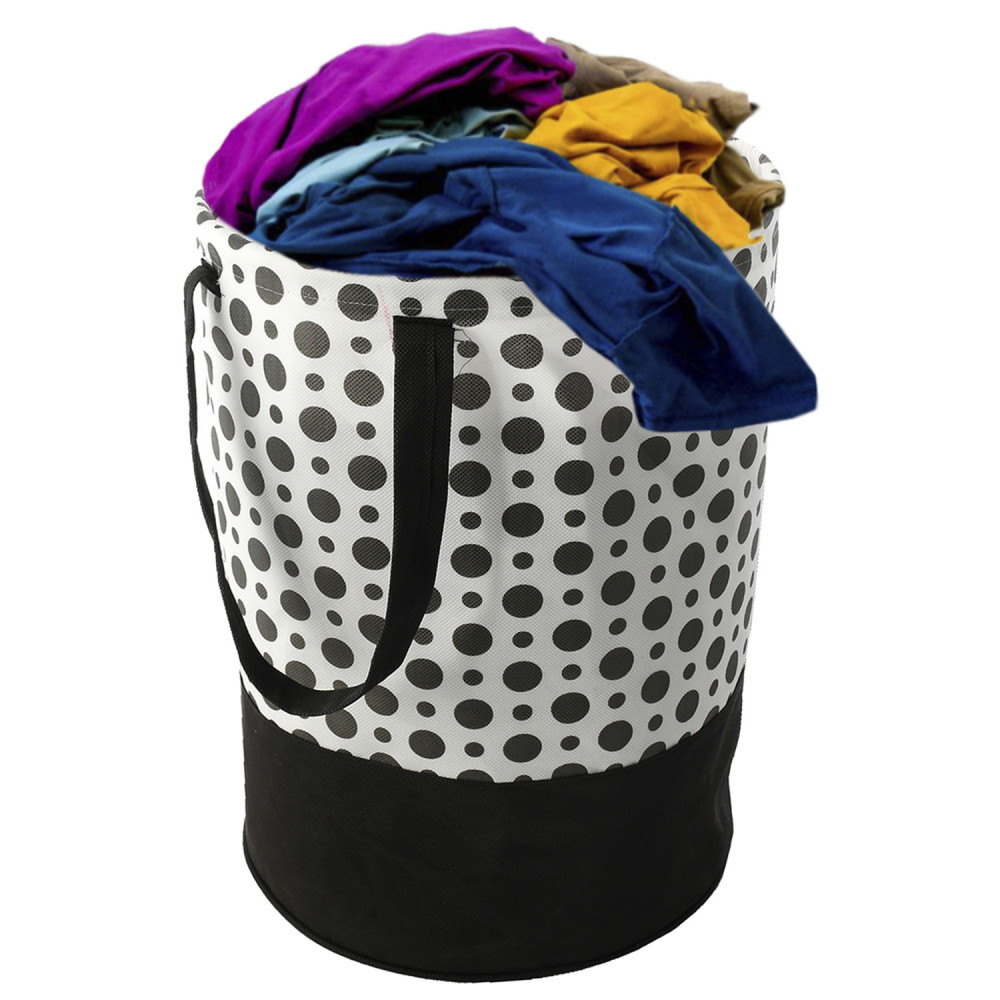 Kuber Industries Polka Dots Printed Waterproof Canvas Laundry Bag, Toy Storage, Laundry Basket Organizer 45 L (Black &amp; White)