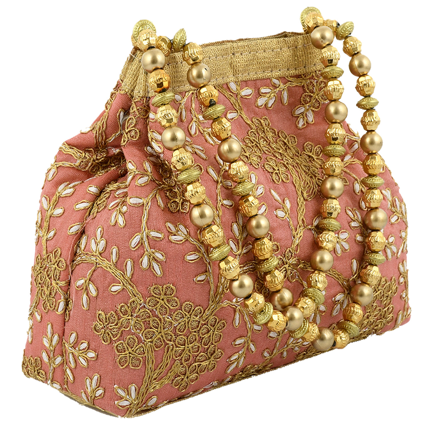Kuber Industries Polyester 2 Pieces Embroidered Potli Batwa Pouch Bag for Women (Peach & Black)