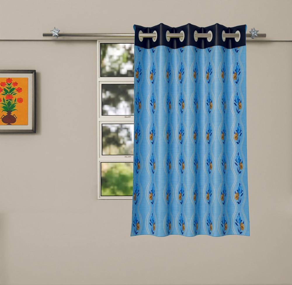 Kuber Industries Polyester Decorative 5 Feet Window Curtain | Rose Print Darkening Blackout | Drapes Curtain With 8 Eyelet For Home &amp; Office (Sky Blue)