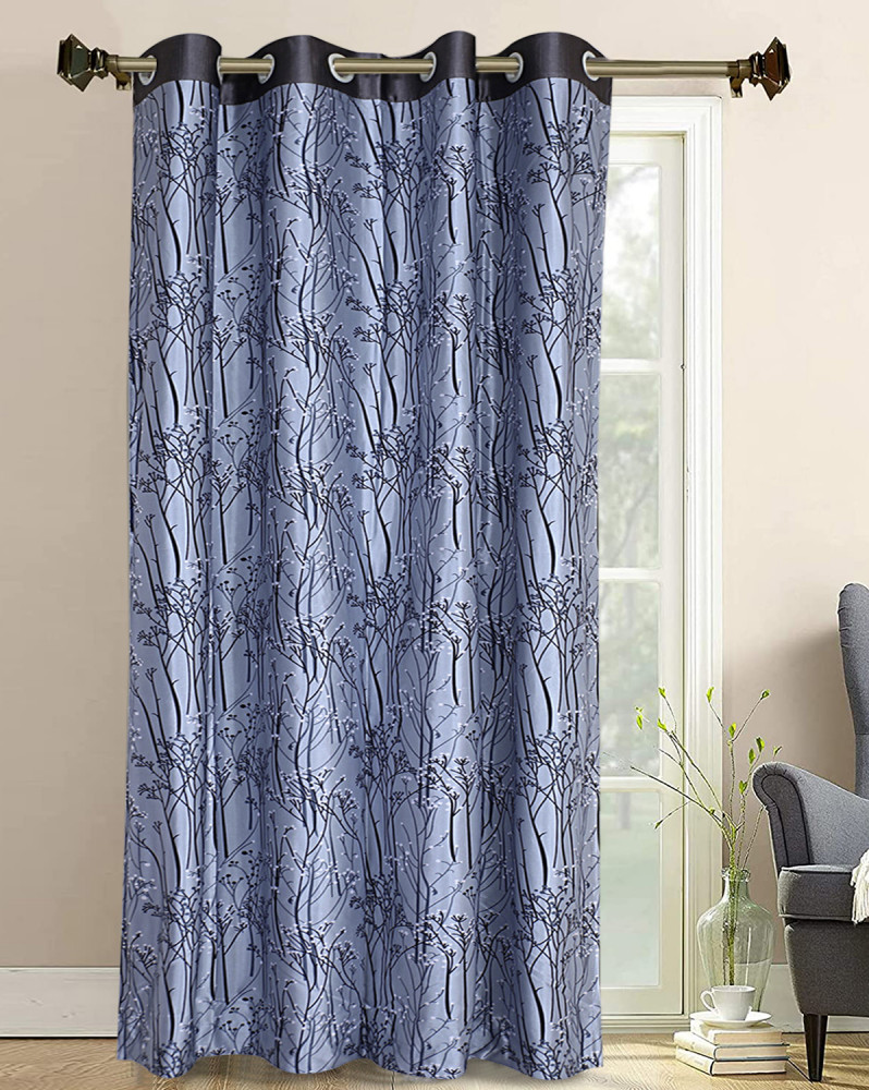 Kuber Industries Polyester Decorative 7 Feet Door Curtain|Tree Branches Print Blackout Drapes Curatin With 8 Eyelet For Home &amp; Office (Gray)