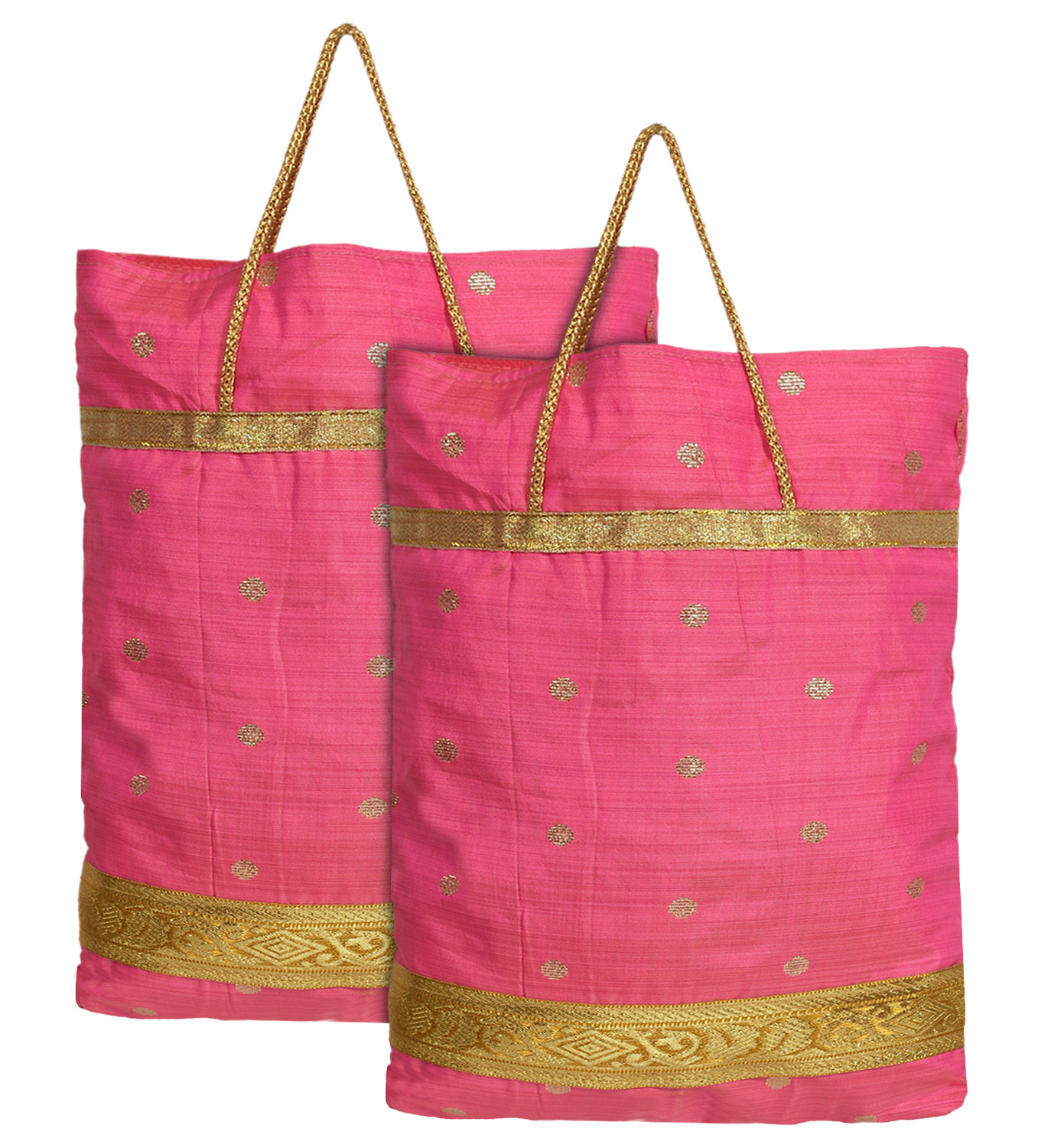Kuber Industries Polyester Dot Design Foldable Potli|Shopping|Gifting, Hand Bag With Handle (Pink)