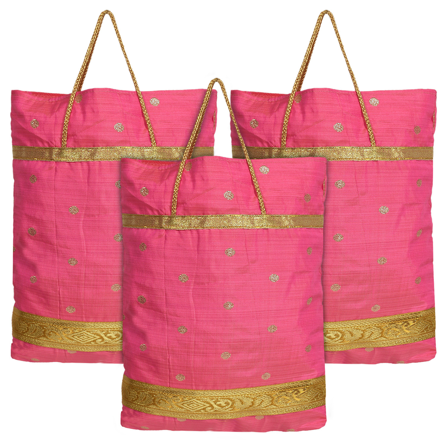 Kuber Industries Polyester Dot Design Foldable Potli|Shopping|Gifting, Hand Bag With Handle (Pink)